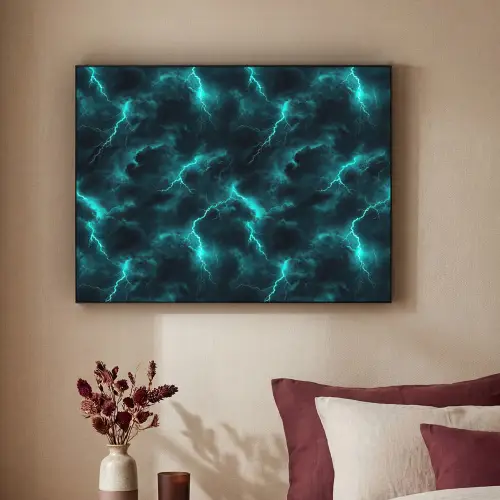 Turquoise - Bliksem  - Wolken Textielframe zwart klein 947 -sfeer1