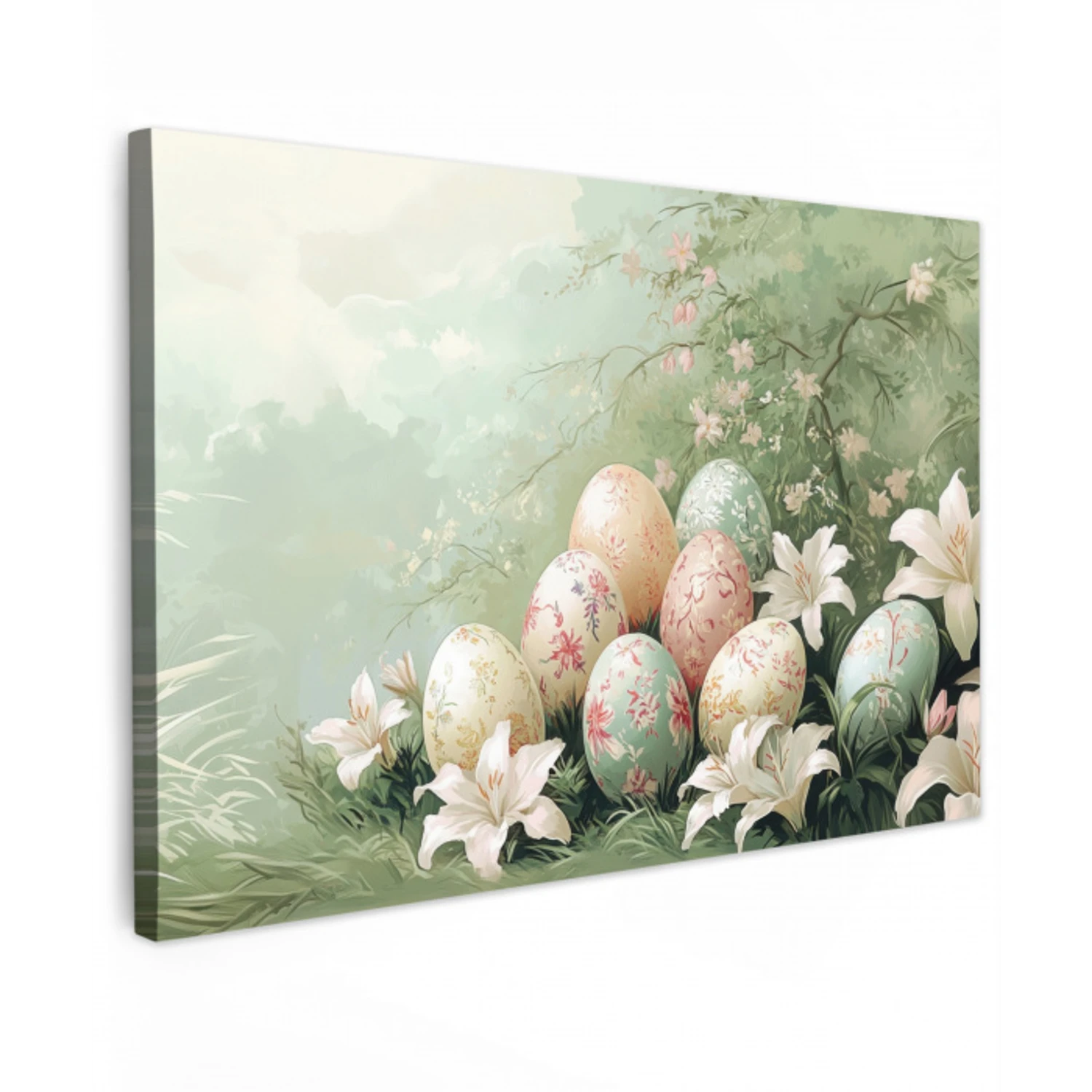 Paaseieren - Pasteltinten - Bloemen Tuinposter op houten frame 2 cm dik klein -3d