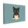 Kat - Zwart - Koffie - Minimalistisch Tuinposter op houten frame 2 cm dik klein -3d