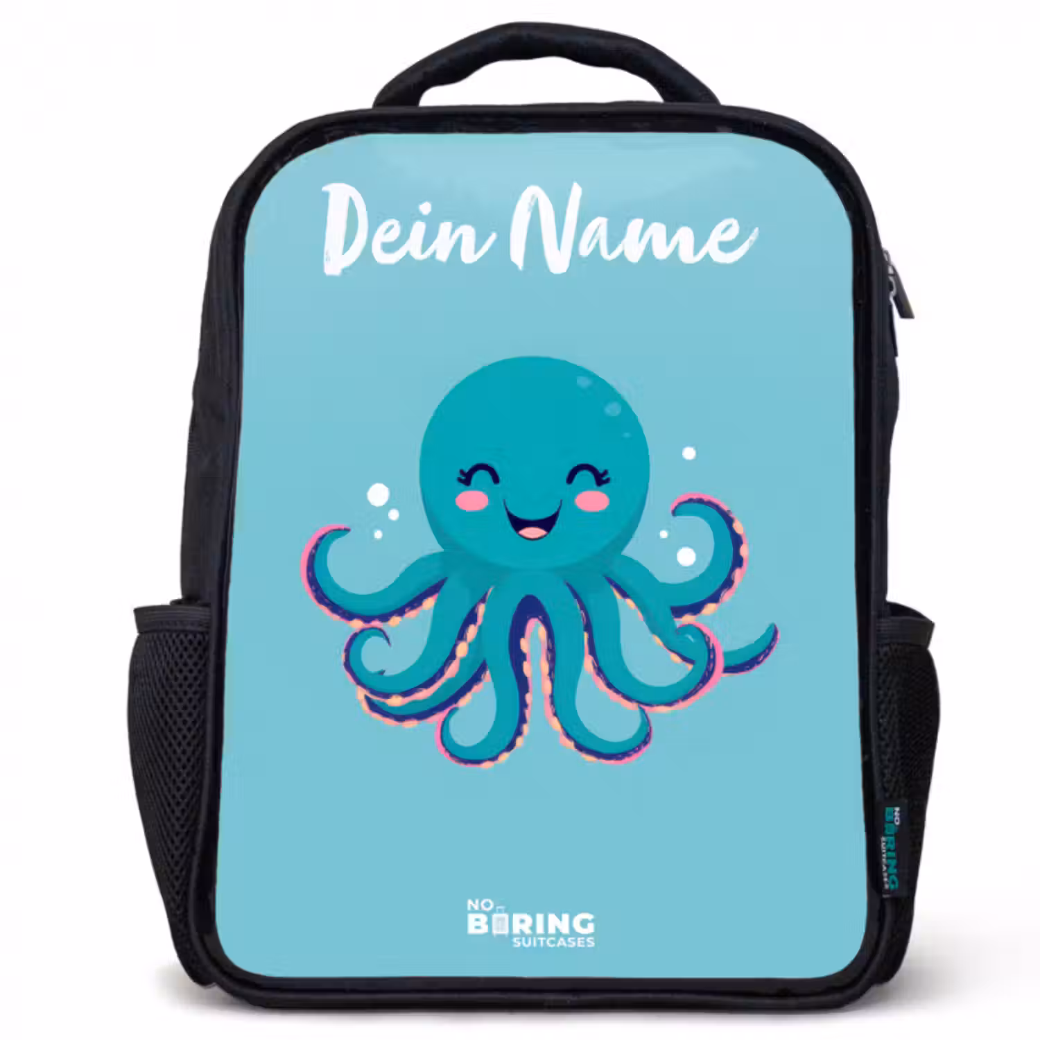 Kinderrucksack mit Namen - Schwarz - Oktopus - Wasser - Blau