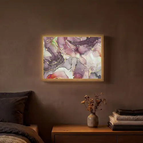 Marmer - Rood - Paars - Goud Light Box met batterij (Wandlamp) middel -sfeer4