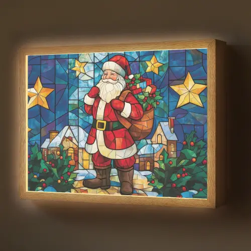 Kerstman - Glas - Kleurrijk Light Box met batterij (Wandlamp) middel -z3d_website