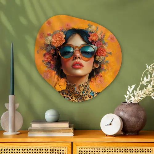 Vrouw - Bloemen - Aesthetic - Oranje Wandcirkel Organisch Plexiglas middel -sfeer2