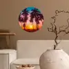 Palmboom - Zonsondergang - Horizon - Strand - Oranje - Roze Wandcirkel behangsticker klein -sfeer1