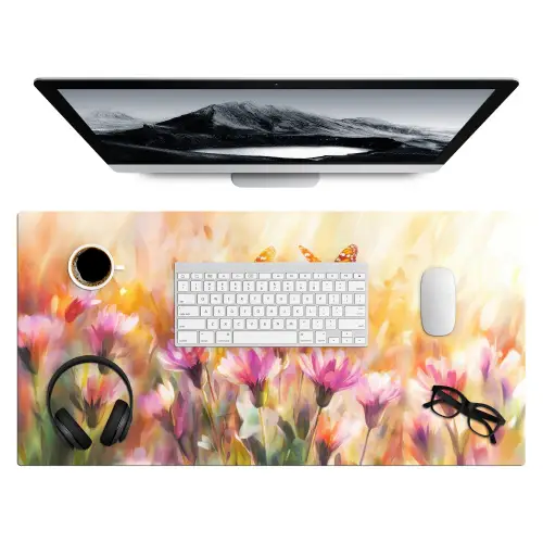 Vlinders - Oranje - Bloemen Muismat XXL klein -3d