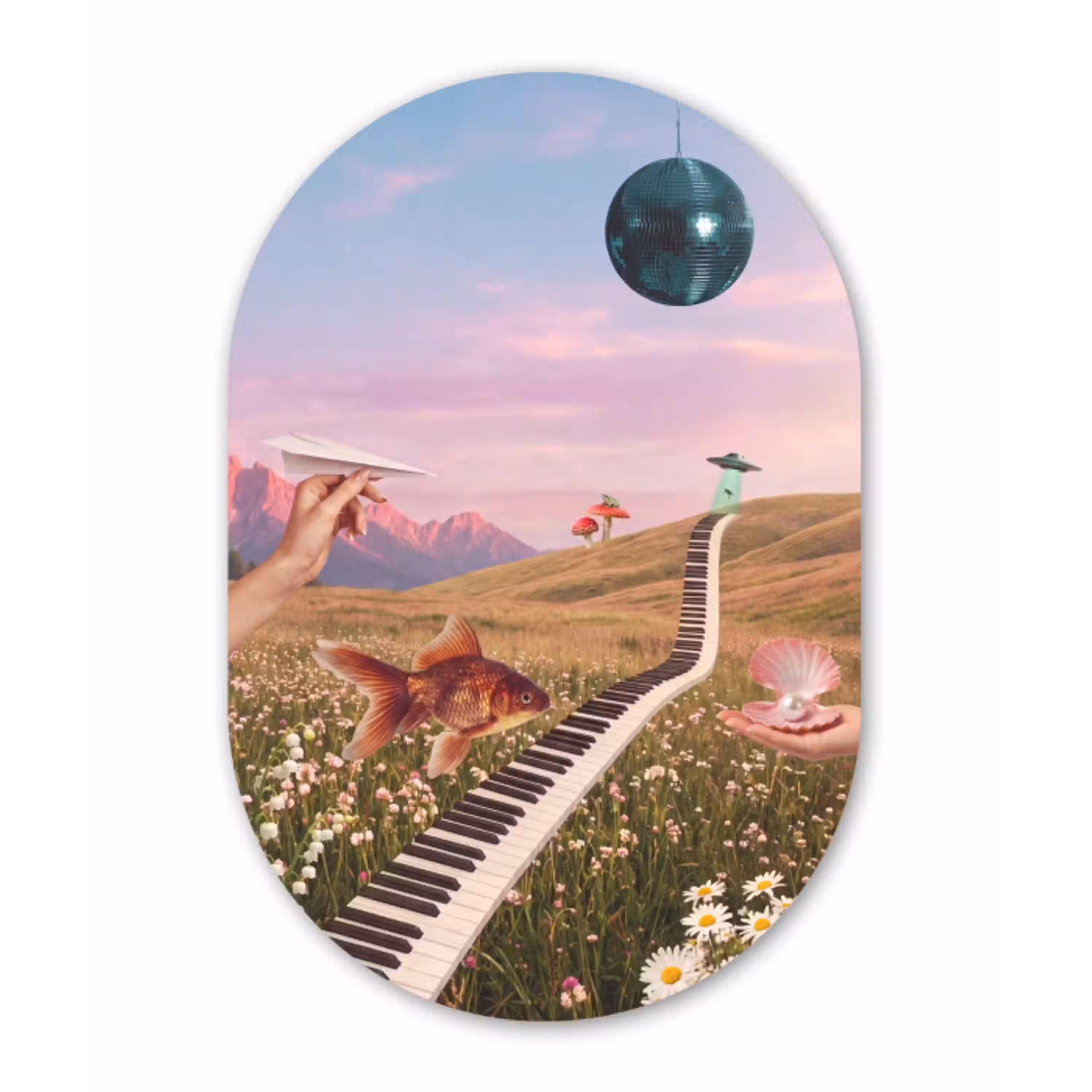 Vis - Natuur - Abstract Wandcirkel Ovaal Aluminium middel -3d