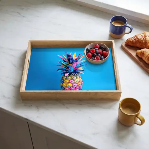 Ananas - Blauw - Tropisch - Vrolijk Dienblad Rechthoek middel -sfeer2