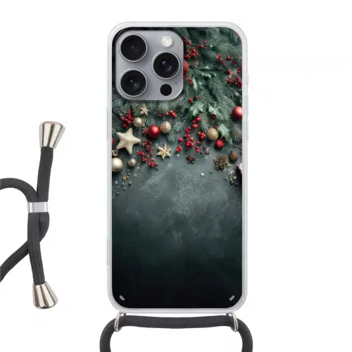 Kerstomlijsting - Hulst - Kleurrijk Hoesje iPhone 16 Pro Max met koord klein -3d