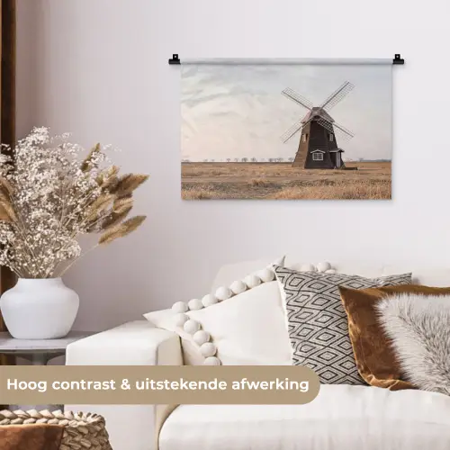 Windmolens - Landschap - Veld Wandkleed katoen klein -sfeer1