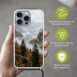 Bergen - Vallei - Mist - Herfst - Natuur Hoesje iPhone 16 Pro Max met koord klein -sfeer2_DE