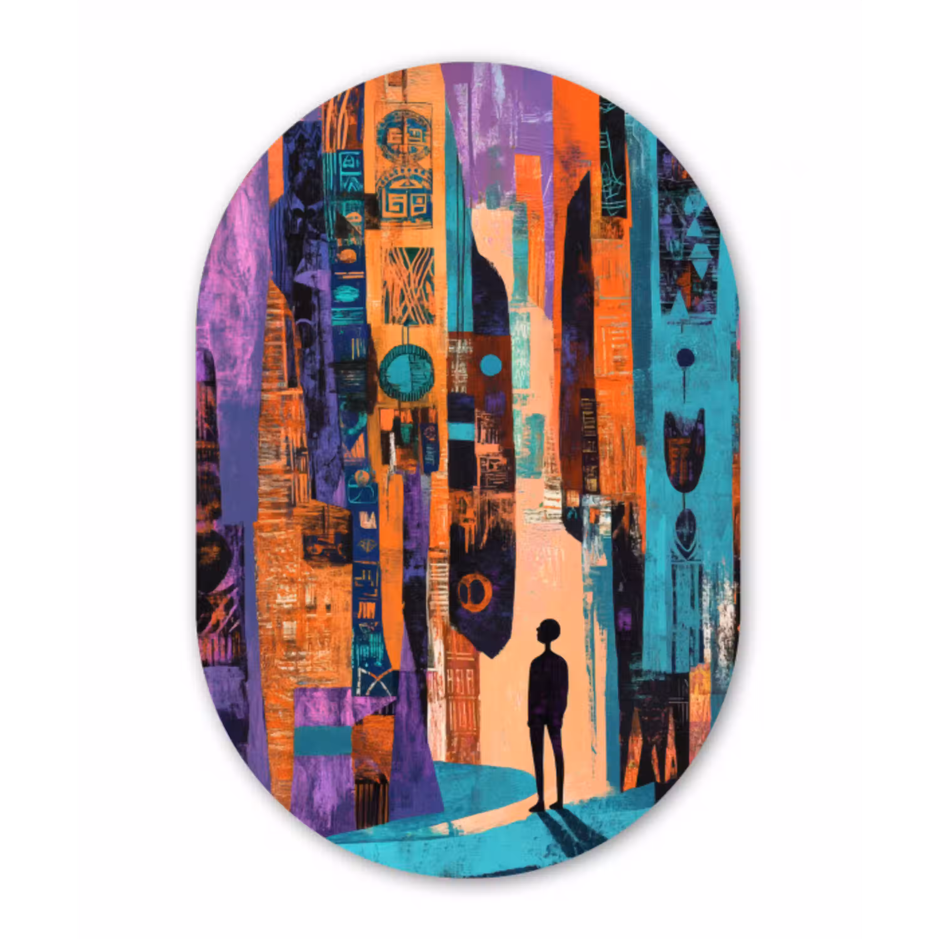 Abstract - Figuren - Kleurrijk Wandcirkel Ovaal Glas middel -3d