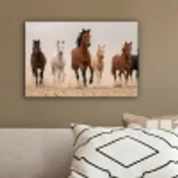 Kudde paarden - Stofwolk - Bruin - Zwart canvas 2cm klein -sfeer3
