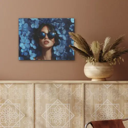 Vrouw - Blauw - Bloemen - Vlinders - Natuur PET vilt klein -sfeer4
