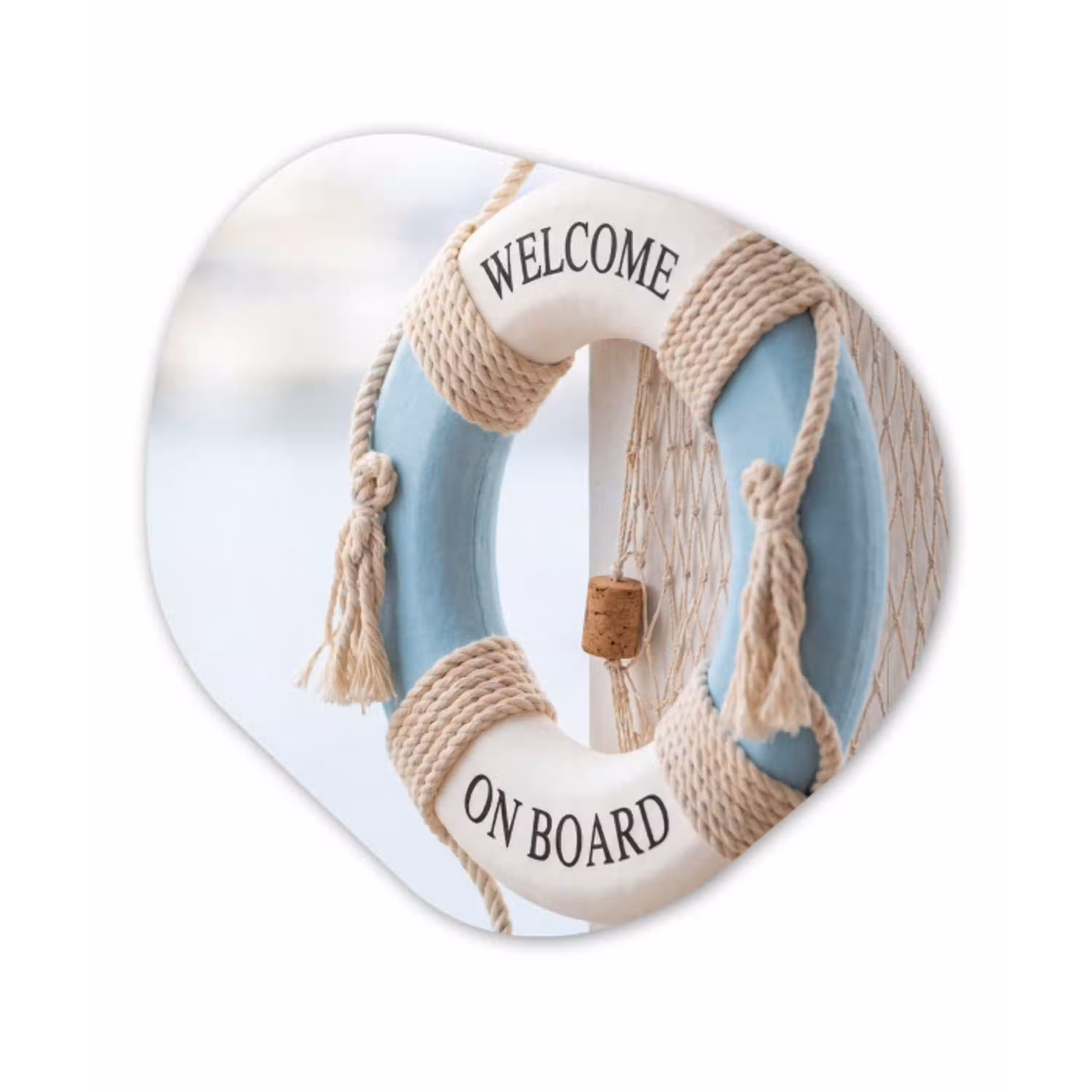 Reddingsboei - Maritiem - Welkom - Blauw - Wit Wandcirkel Organisch Aluminium middel -3d