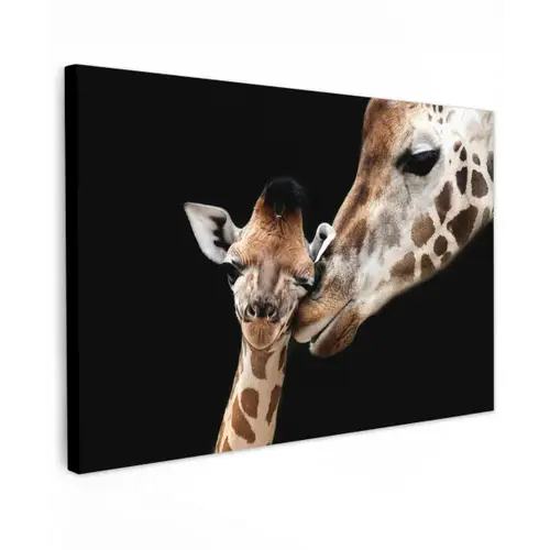 Moederlijke tederheid bij giraffen Tuinposter op houten frame 2 cm dik klein -3d