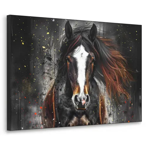 Paard - Dieren - Zwart - Luxe - Modern Textielframe zwart klein -3d
