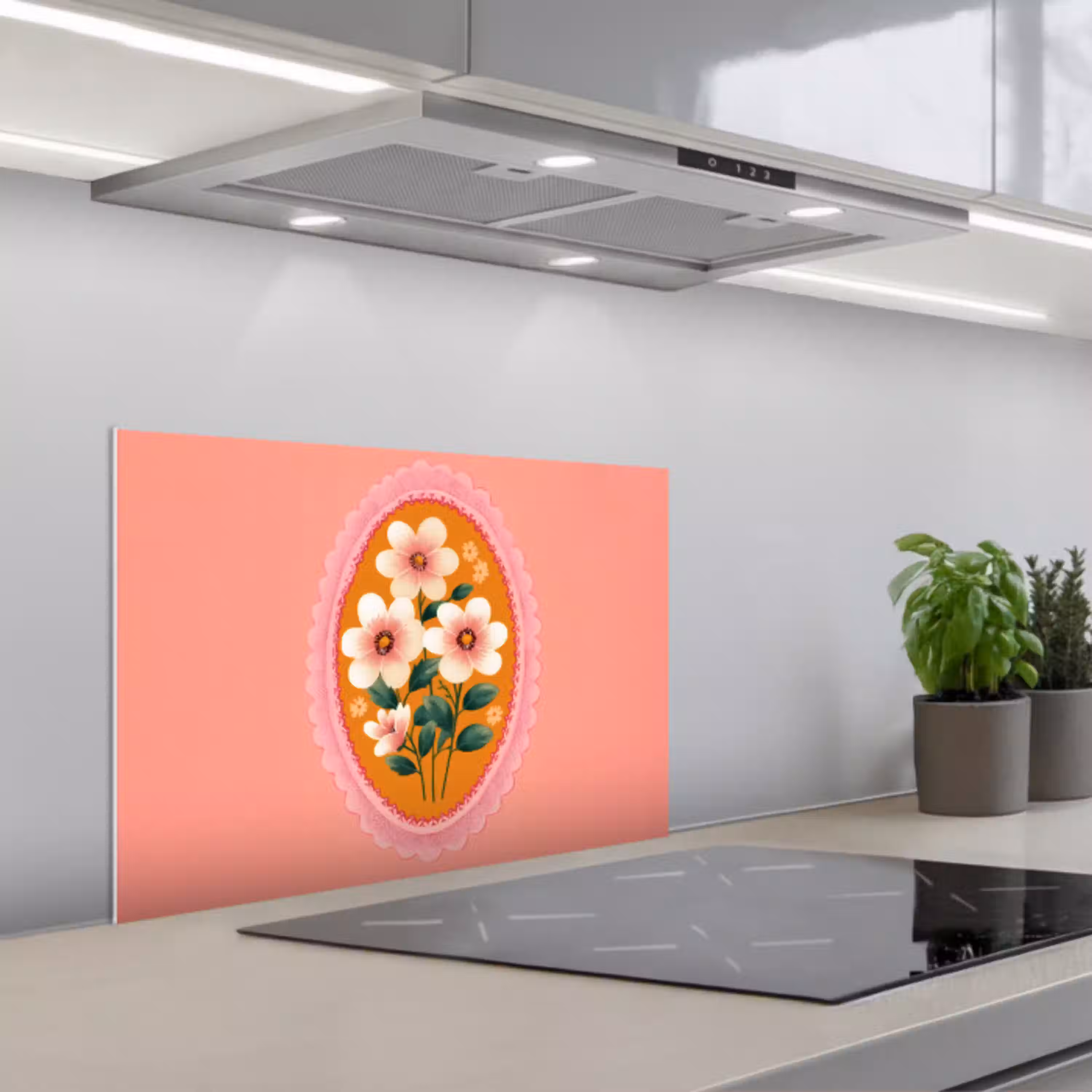 Illustratie - Bloemen - Rand - Roze keuken achterwand spatscherm klein -3d_schuin