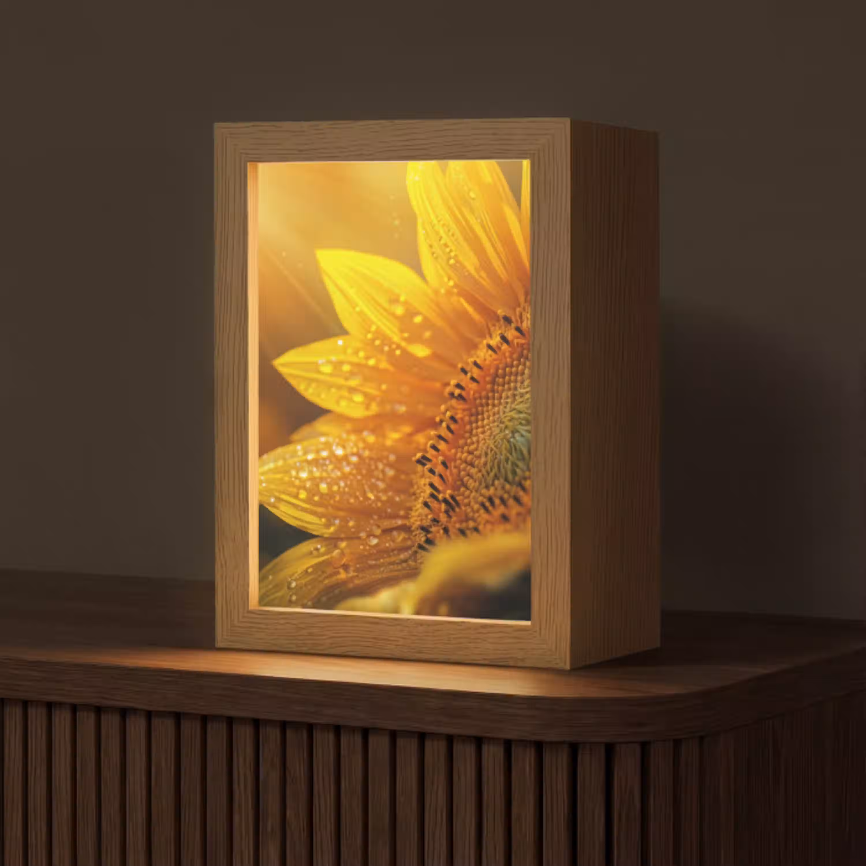 Zonnebloem - Dauwdruppels - Geel - Zonlicht Light Box met kabel (Tafellamp) klein -z3d_website
