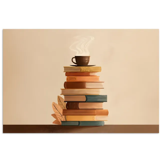Poster - Boeken - Toren - Koffie - Beige