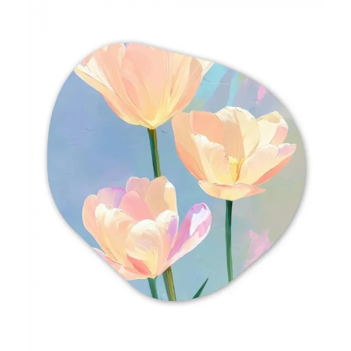 Tulpen - Roze accenten - Blauw Wandcirkel Organisch Plexiglas middel -3d