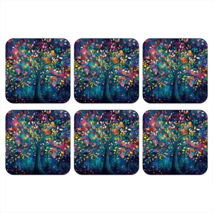 Kleurrijk - Boom - Magisch - Abstract onderzetter kurk middel -3d