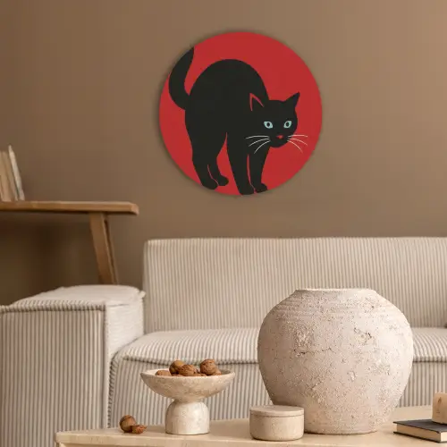 Kat - Zwart - Staart Akoestische PET Vilt - Rond klein -sfeer1