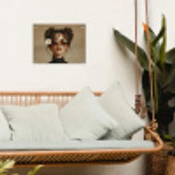 Vrouw - Beige - Bloem - Modern - Portret tuinposter los doek klein -sfeer7