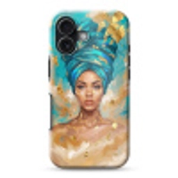 Portret - Vrouw - Schilderij - Blauw - Goud - Expressief Toughcase MagSafe Apple iPhone 17 klein -3d