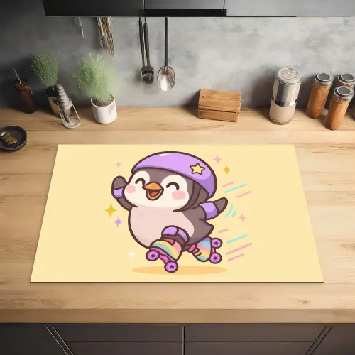 Pinguïn - Rolschaatsen - Geel - Energiek Inductie beschermer vinyl 3mm klein -sfeer5