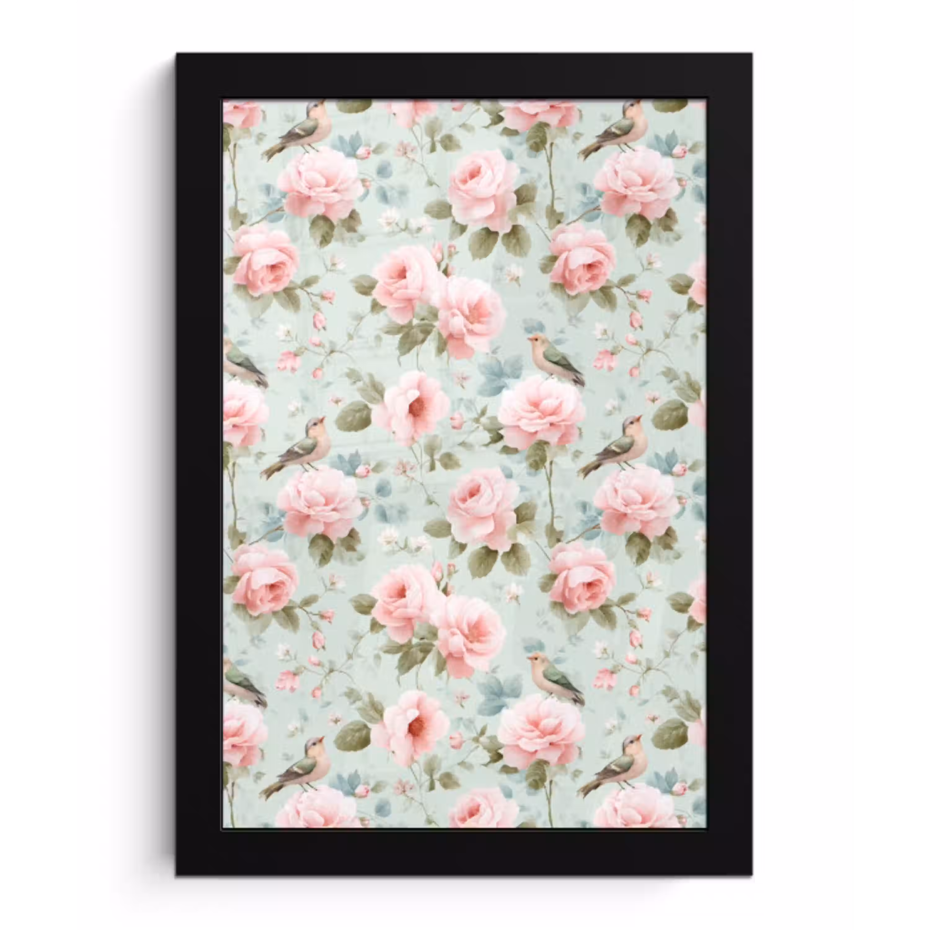 Rozen - Vogels - Pastel - Kleurrijk fotolijst zwart zonder passe partout klein 224 -3d
