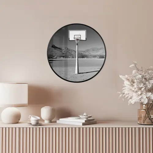 Basketbalpaal - Landschap - Zand - Wit Fotolijst rond zonder passe partout klein -sfeer3