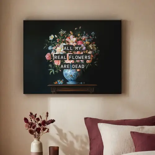 Bloemen - Art - Pastel - Quotes Textielframe zwart klein -sfeer1