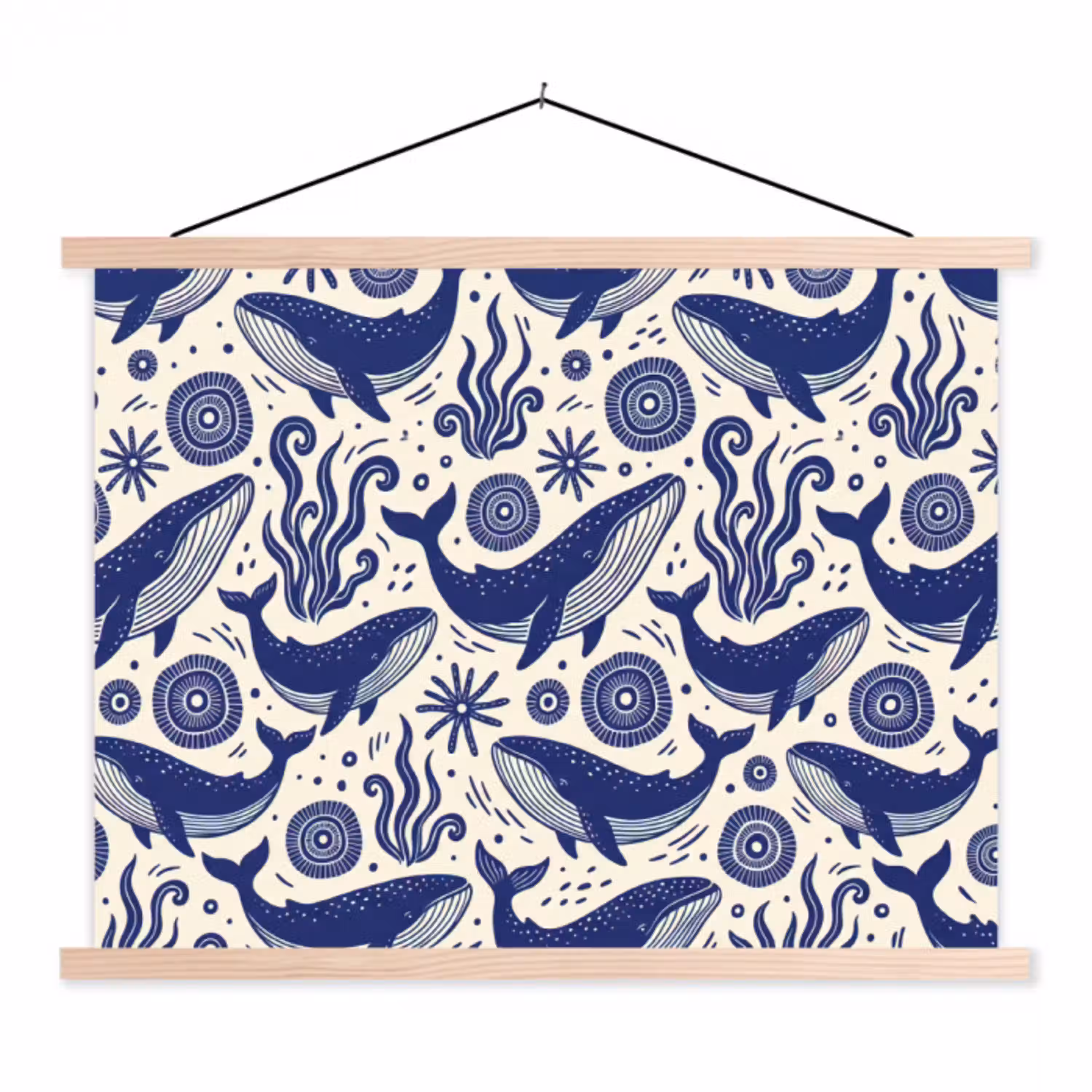 Walvis - Onderwater - Dieren - Abstract - Blauw textielposter latten blank klein -3d