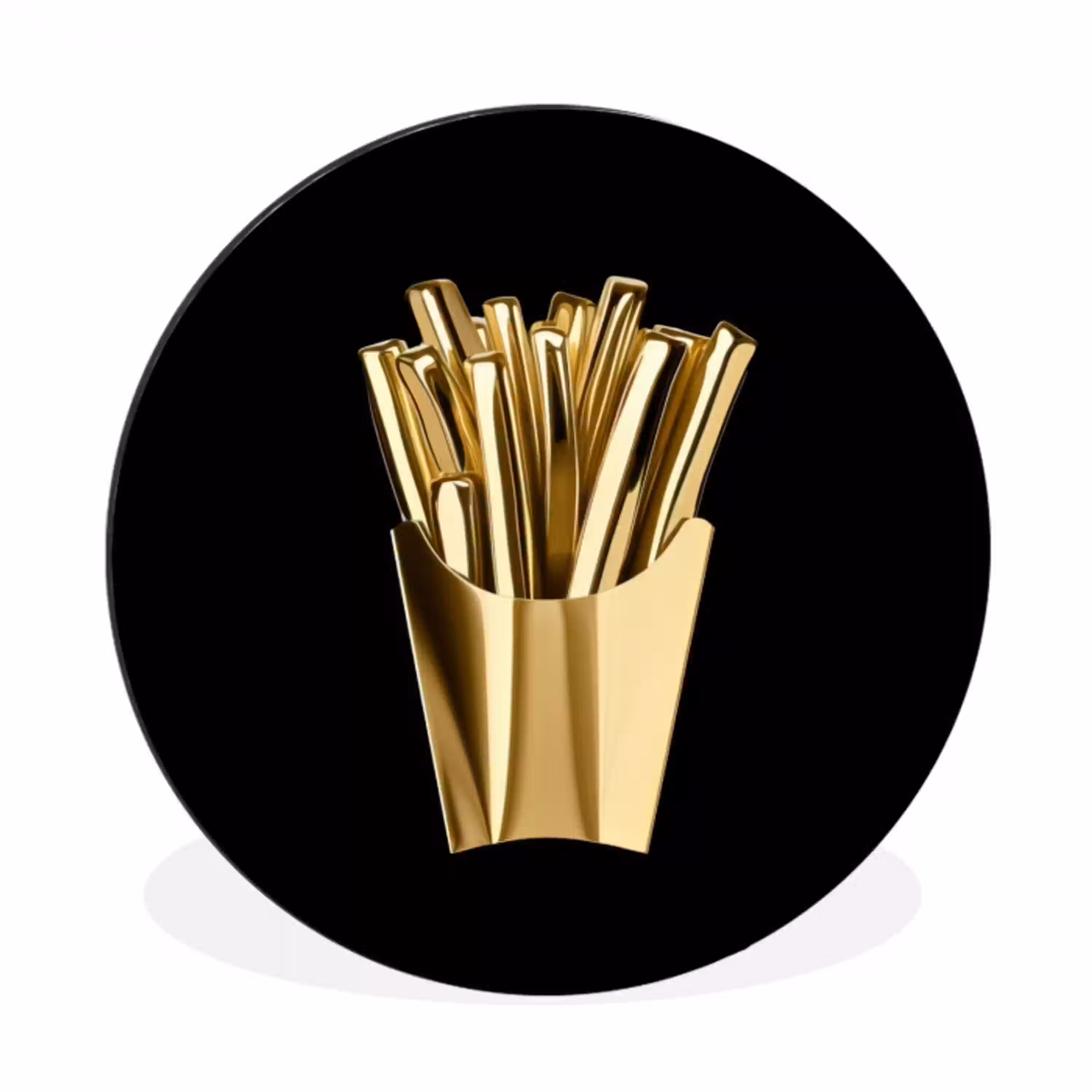 Friet - Goud - Chrome - Eten Wandcirkel aluminium klein -3d