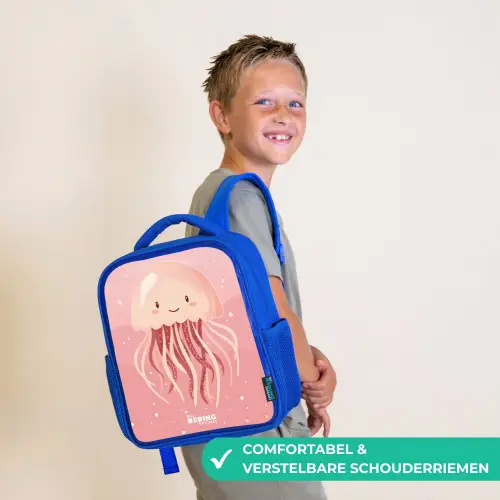 Roze kwal met gezicht Kinderrugzak - Blauw middel -sfeer3_NL