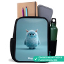 Blauw pluizig monster met hoorns Rugzak - Zwart middel -inhoud_DE