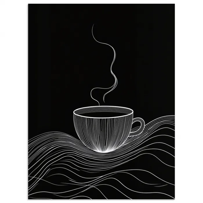 Lijntekening - Koffiekop - Zwart poster papier klein -3d