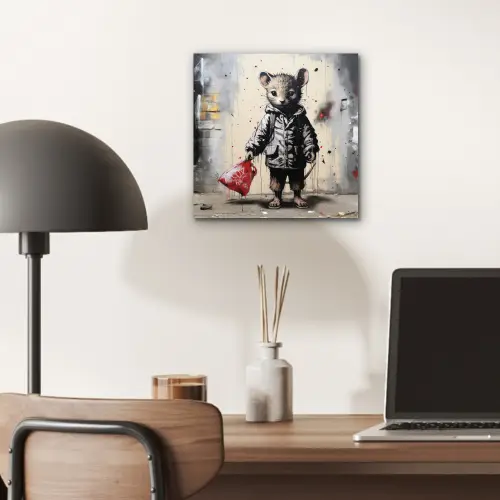 Muisje - Rood - Graffiti aluminium wit klein -sfeer5