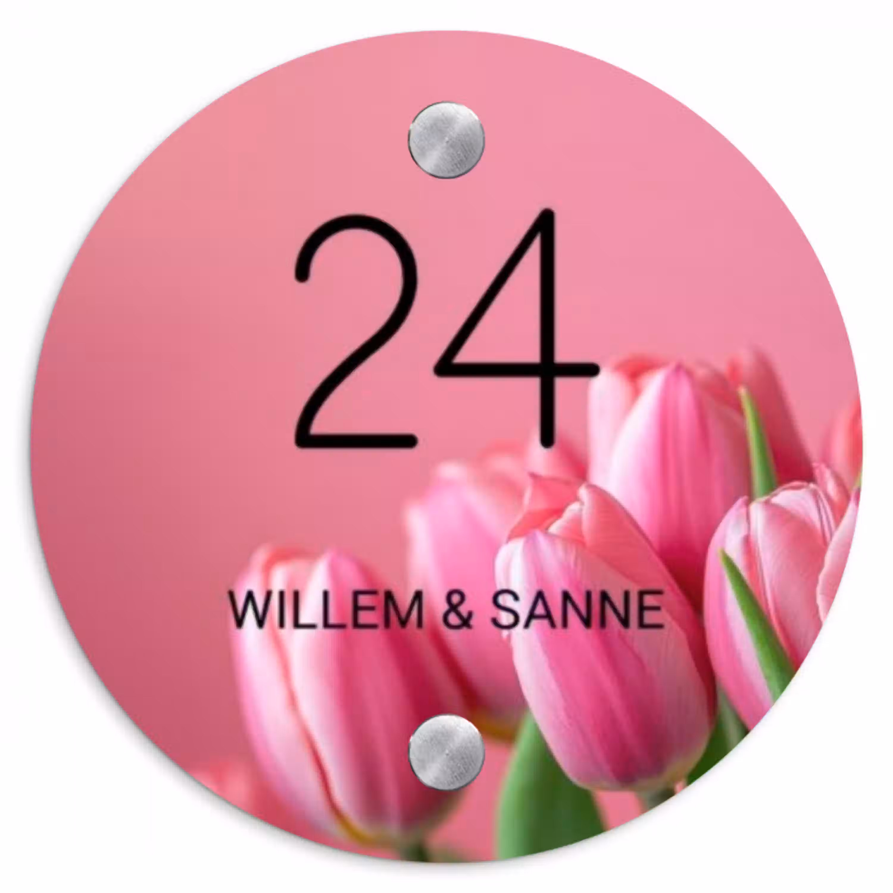 Roze tulpen - Klassiek Naambord Rond klein -3d
