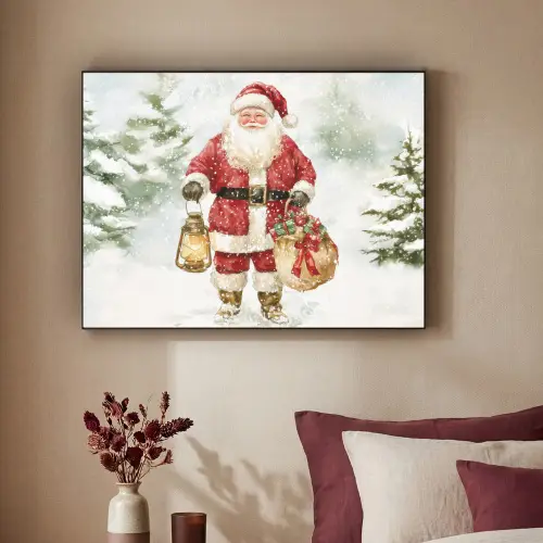 Kerstman- Winter - Sneeuw - Wit - Rood Textielframe zwart klein -sfeer1