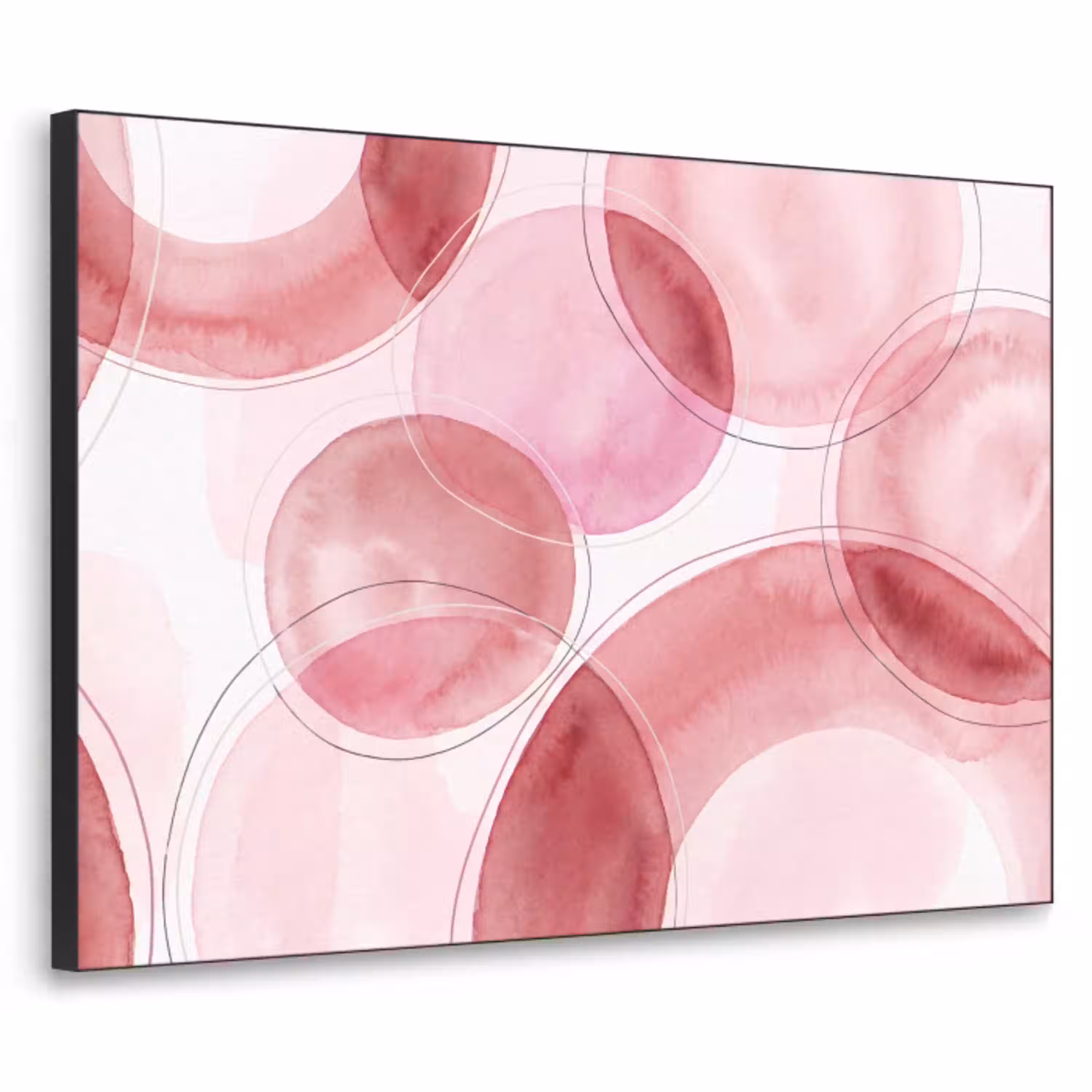 Abstract - Cirkels - Modern - Roze - Kunst Textielframe zwart klein -3d