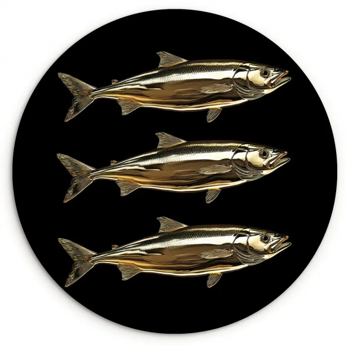 Vissen - Goud - Zwart Wandcirkel kunststof plaat 5mm dik klein -3d