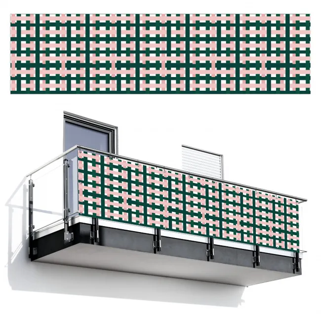 Balkonsichtschutz - Zopfmuster - Grün - Rosa - Grafik