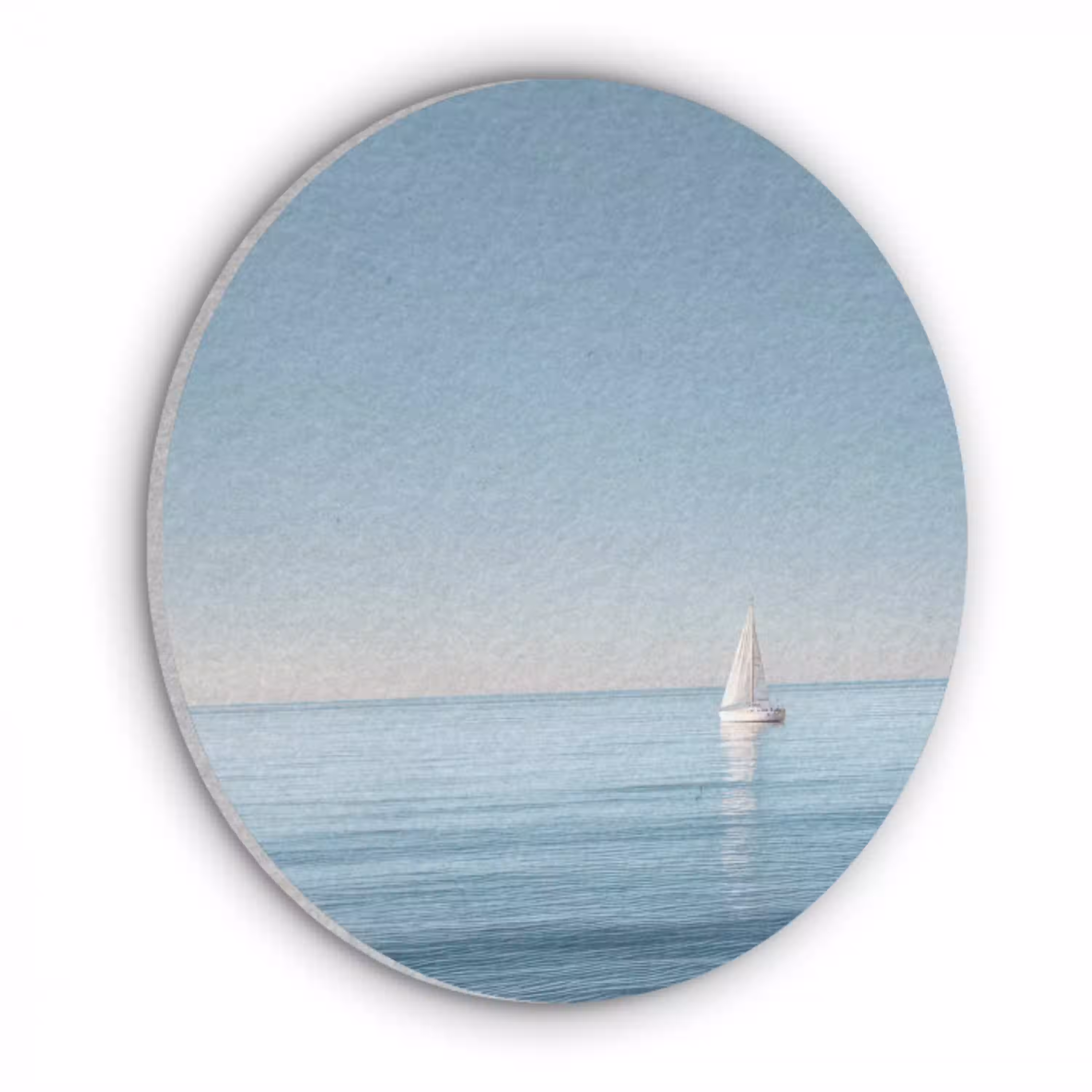 Zeilbootje - Kalme zee - Helderblauwe hemel Akoestische PET Vilt - Rond klein -3d