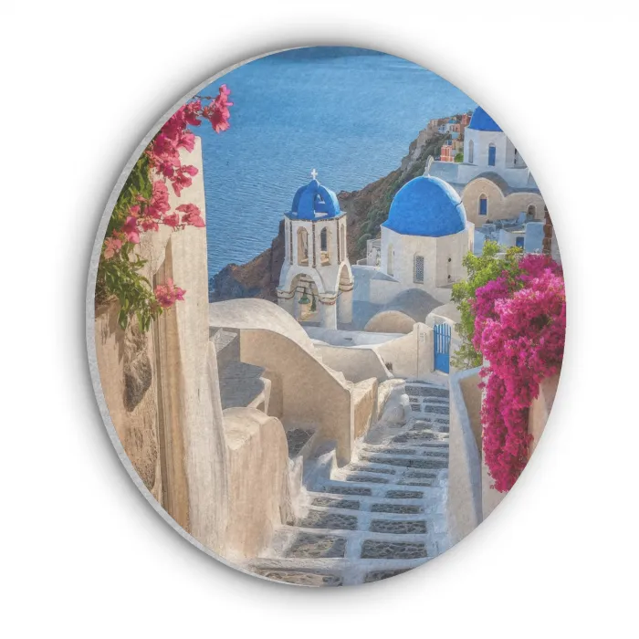 Santorini - Bloemen - Griekenland Akoestische PET Vilt - Rond klein -3d