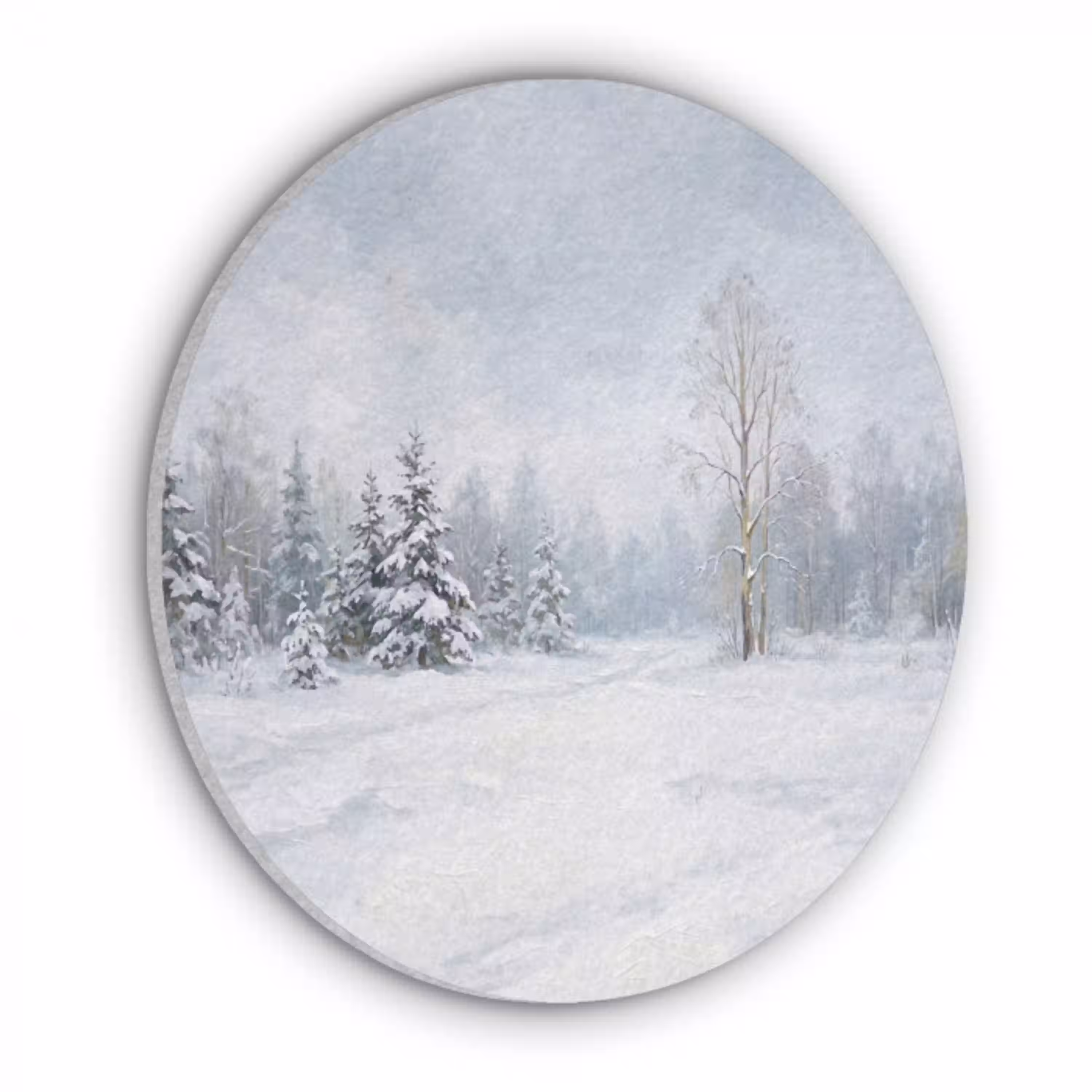 Bospad - Dennen - Sneeuw - Winter - Rustgevend Akoestische PET Vilt - Rond klein -3d