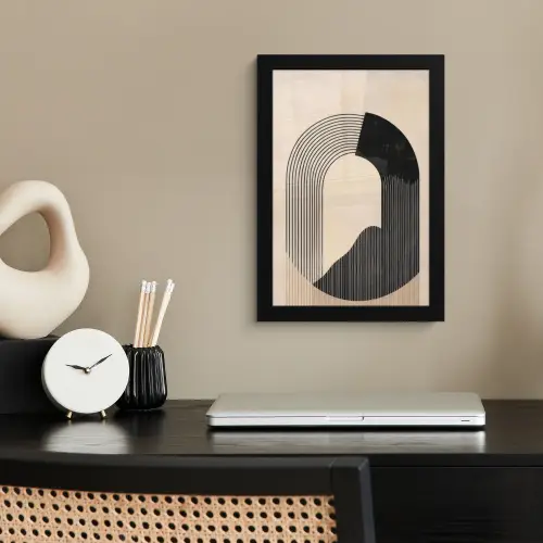Grafisch gebogen motief - Beige fotolijst zwart zonder passe partout klein -sfeer1