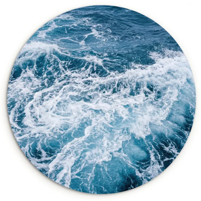 Golven - Oceaan - Blauw Wandcirkel kunststof plaat 5mm dik klein -3d