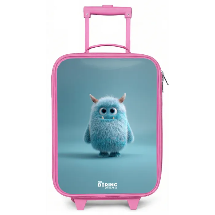 Blauw pluizig monster met hoorns Kinderkoffer - Roze klein -zz3dotto