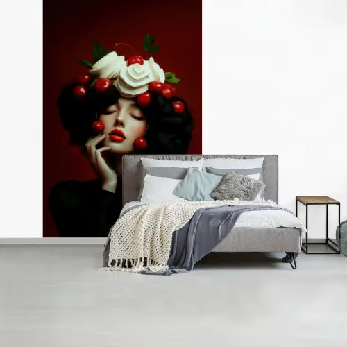 Vrouw - Kersen - Slagroom fotobehang vinyl groot -slaapkamer